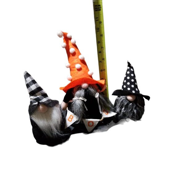 Halloween Gnomes With Polka Dot & Plaid Witch Hats Boo Banner Set of 3 - Picture 11 of 13